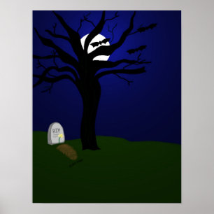 Poster Halloween cimetière avec chauve-souris