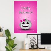 Poster Halloween Citrouille blanche rose fille (Bureau à domicile)