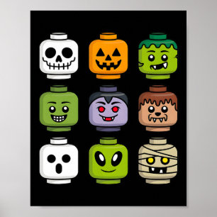 Poster Halloween Citrouille en tête de brique de construc