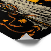 Poster Halloween Citrouille Fantôme Automne Feuilles Art  (Coin)