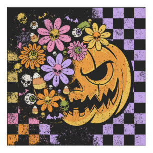 Poster Halloween Citrouille Floral Automne