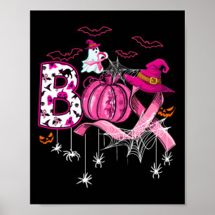 Poster Halloween Citrouille rose Ruban sorcière cancer du