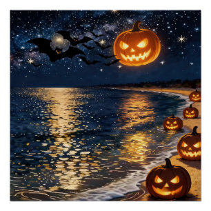 Poster Halloween Clair de Lune sur la Plage