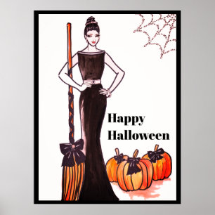 Poster Halloween Classic Élégante Robe Noire Longue