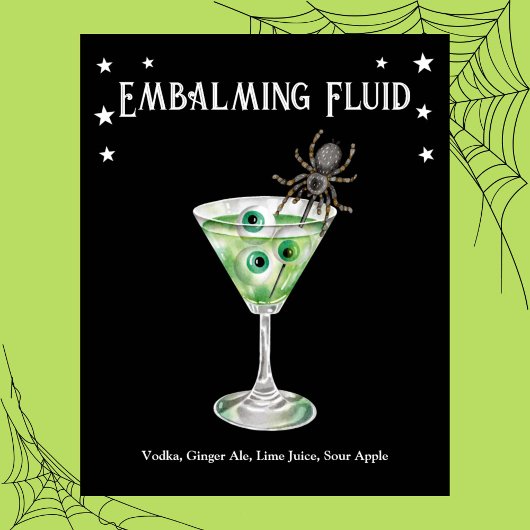 Poster Halloween Cocktail Party Eyeball Martini Recette