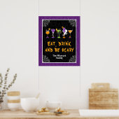 Poster Halloween Cocktails Purple Damask Party Sign (Cuisine)