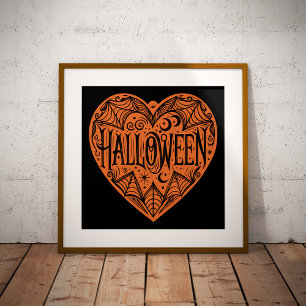 Poster Halloween Cœur, Cœur Forme Orange, Vacances