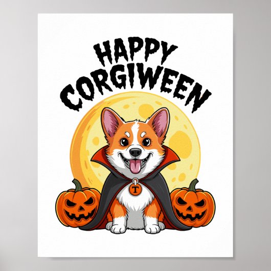 Poster Halloween Corgiween, Chien de Corgi Éffrayant (Devant)