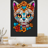 Poster Halloween crâne de sucre de chat, Dia de los Muert (Cuisine)