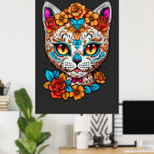 Poster Halloween crâne de sucre de chat, Dia de los Muert (Bureau à domicile)