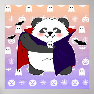 Poster Halloween Cute Baby Panda Dracula Vampire