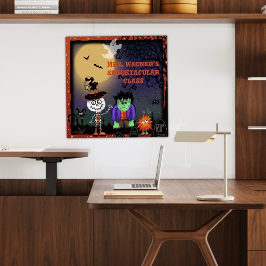 Poster Halloween Cute Éffrayant Squelette Chat Personnali
