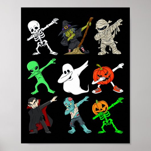 Poster Halloween Dabbing Skeleton sorcier et monstres gar (Devant)