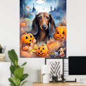 Poster Halloween Dachshund Avec La Peur Citrouille (Bureau à domicile)