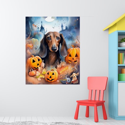 Poster Halloween Dachshund Avec La Peur Citrouille (Pépinière 1)