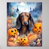 Poster Halloween Dachshund Avec La Peur Citrouille (Devant)