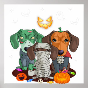 Poster Halloween Dachshund Chien Sorcière mignonne Cadeau