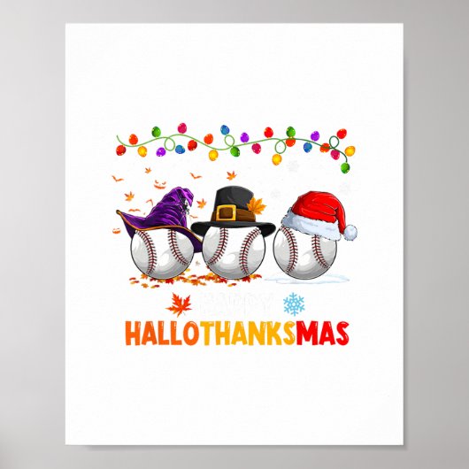 Poster halloween de baseball thansgiving noël hallotha (Devant)