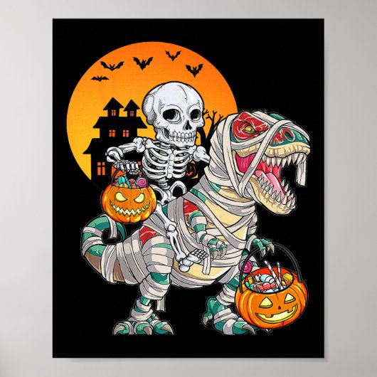 Poster Halloween Dinosaure Squelette T Rex Épouvantable G (Devant)