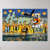 Poster Halloween éffrayant, chauve-souris et Jack-o-lante (Devant)