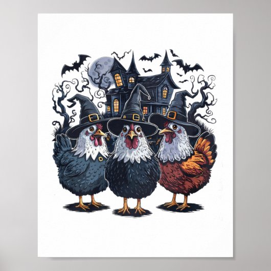 Poster Halloween Éffrayant de poulet sorcier drôle (Devant)