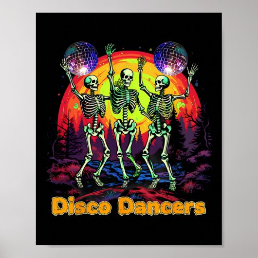 Poster Halloween Éffrayant Skeleton Disco Dancers Danser (Devant)
