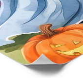 Poster Halloween Éffrayante nuit fantôme avec Citrouilles (Coin)