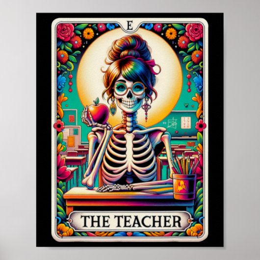 Poster Halloween Enseignants Carte Tarot Squelette Éffray (Devant)