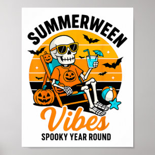 Poster Halloween été Ween Vibes Éffrayant Squelette Flott