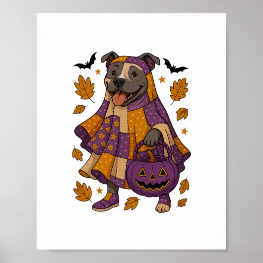 Poster Halloween fantôme de chien Pitpull (Devant)