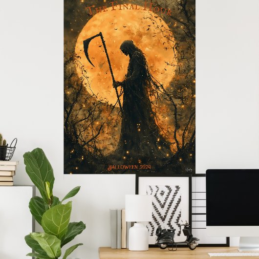 Poster Halloween faucheuse avec Pleine lune et Scythe (Bureau à domicile)