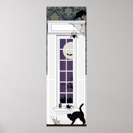 Poster Halloween fenêtre intérieure scène éffrayante (Devant)