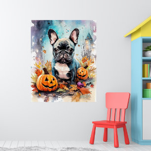 Poster Halloween French Bulldog With Pumpkins Scary