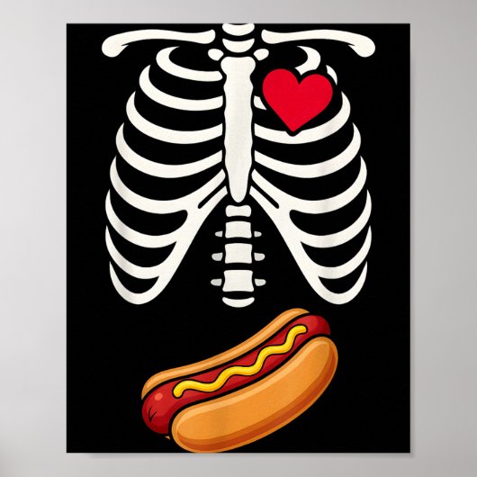 Poster Halloween Funny Skeleton Ribcage Hotdog Food Lover (Devant)