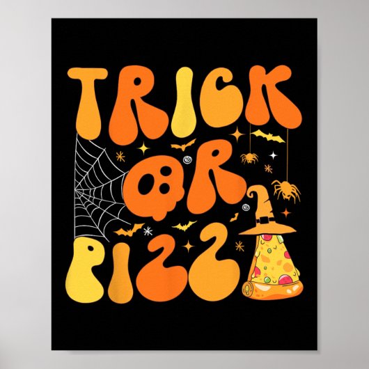 Poster Halloween Funny Trick ou Pizza Scandale Ghost Deco (Devant)
