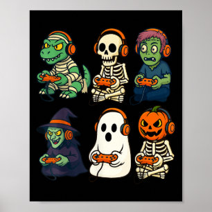 Poster Halloween Garçons gamer Dinosaur Skeleton Ghost