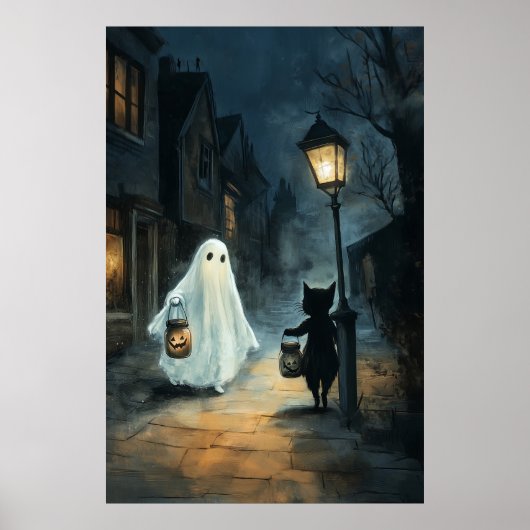 Poster Halloween Ghost et Rencontre de chat (Devant)