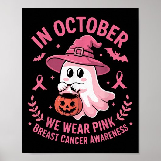 Poster Halloween Ghost In October We Wear Nk Breast Cance (Devant)