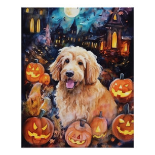 Poster Halloween Goldendoodle avec la peur Citrouille