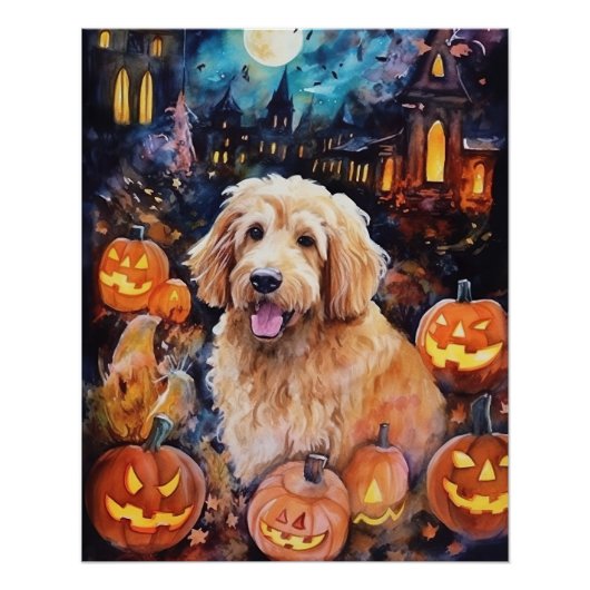 Poster Halloween Goldendoodle avec la peur Citrouille (Devant)