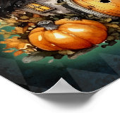 Poster Halloween Gothique Automne Fée Cottage Bleu Jacqua (Coin)