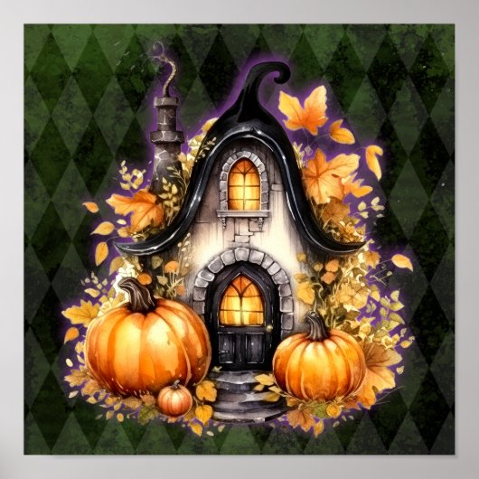 Poster Halloween Gothique Automne Fée Cottage Vert Jacqua (Devant)