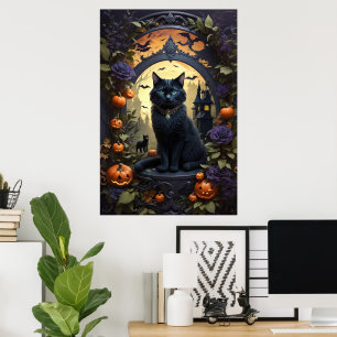 Poster Halloween gothique de chat noir éffrayant