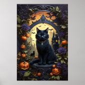Poster Halloween gothique de chat noir éffrayant (Devant)