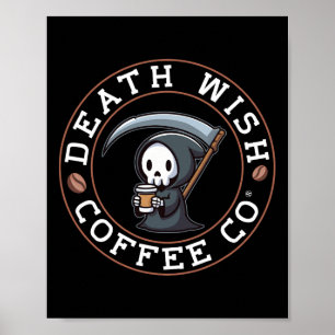 Poster Halloween Grave Faucheuse Boire Café Décès J