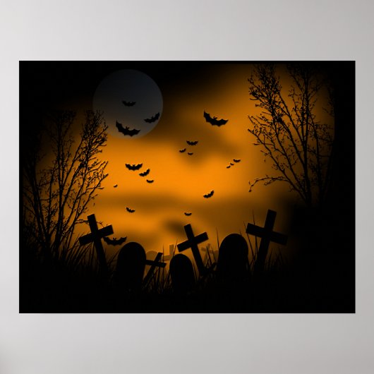 Poster Halloween Graveyard avec chauves-souris et pierres (Devant)
