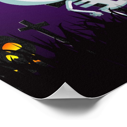 Poster Halloween Graveyard Éffrayant Cute Skeleton & Ghos (Coin)