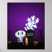 Poster Halloween Graveyard Éffrayant Cute Skeleton & Ghos (Devant)