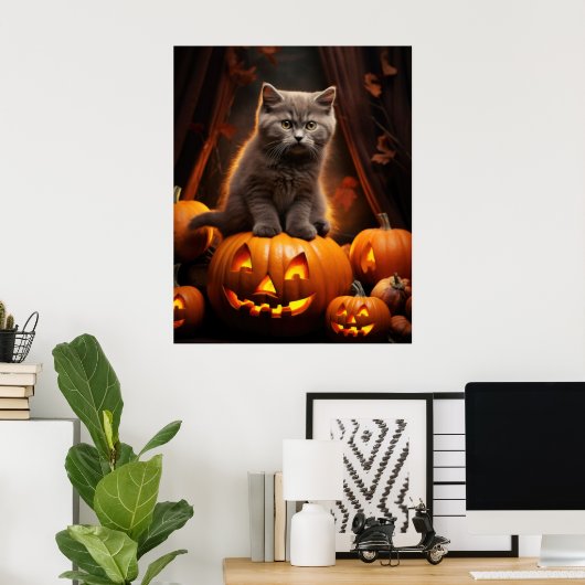 Poster Halloween Grey Kitten (Bureau à domicile)