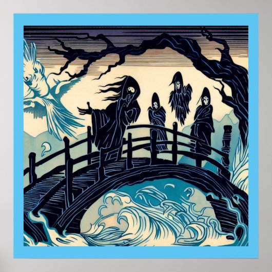 Poster Halloween - Haunted Bridge Woodcut 2 (Devant)